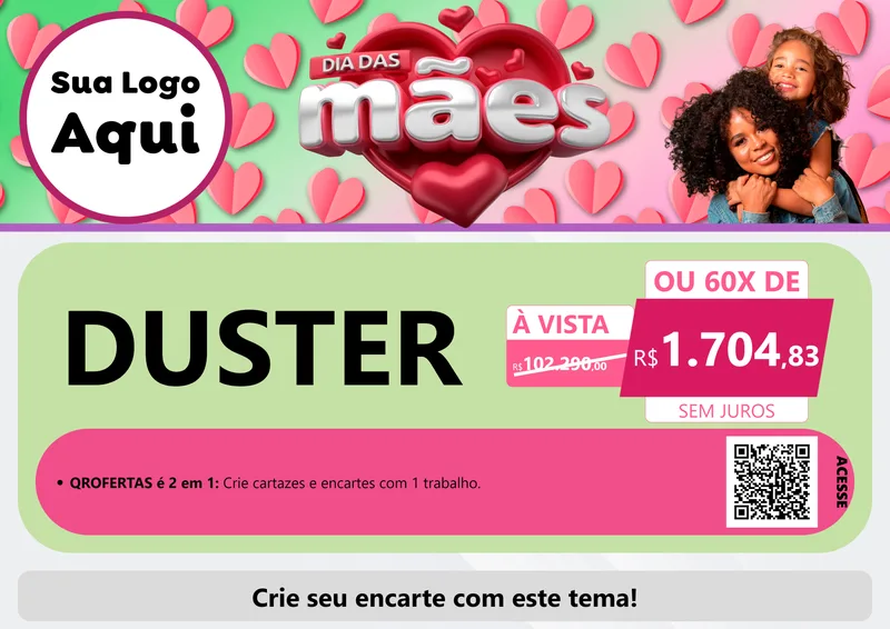 Modelo de Cartaz para Cartaz A4 Horizontal com o tema Dia das Mães para Concessionaria de Carros