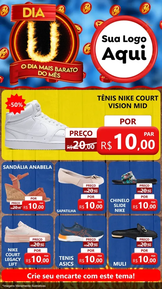 Modelo de Rede Social para Stories com o tema Dia U - O Dia Mais Barato Do Mês para Calçados