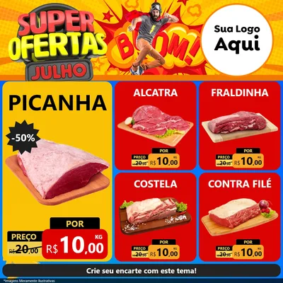 Modelo de Rede Social para Feed Facebook com o tema Super Ofertas Julho para Açougue