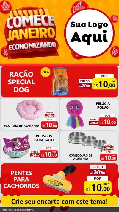 Modelo de TV para TV Vertical com o tema Comece Janeiro Economizando para Pet Shop