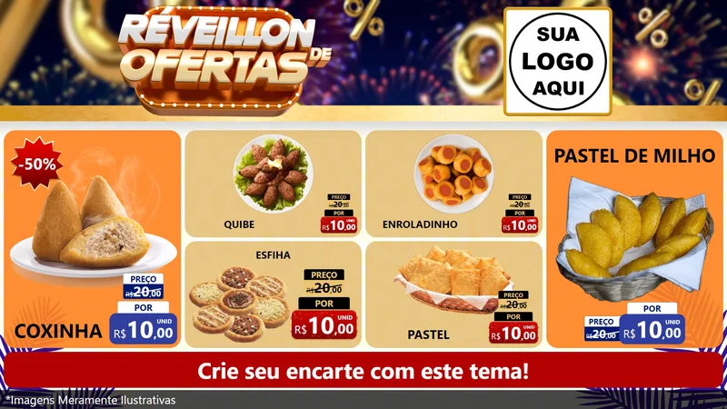 Modelo de TV para TV Horizontal com o tema Réveillon de Ofertas para Salgadaria