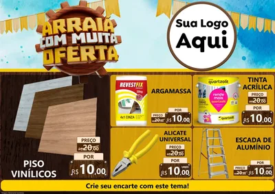 Modelo de Encarte para Encarte A4 Horizontal com o tema Ofertas de São João - Junina para Material para Construção