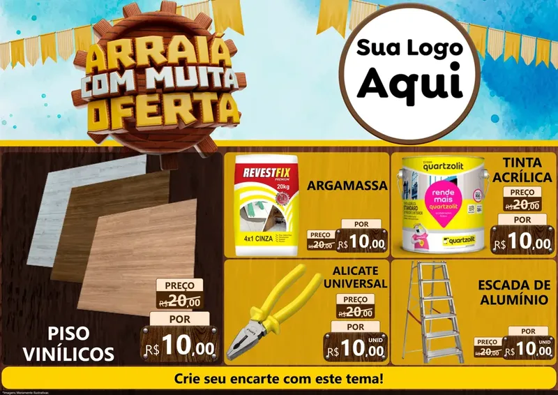 Modelo de Encarte para Encarte A4 Horizontal com o tema Ofertas de São João - Junina para Material para Construção