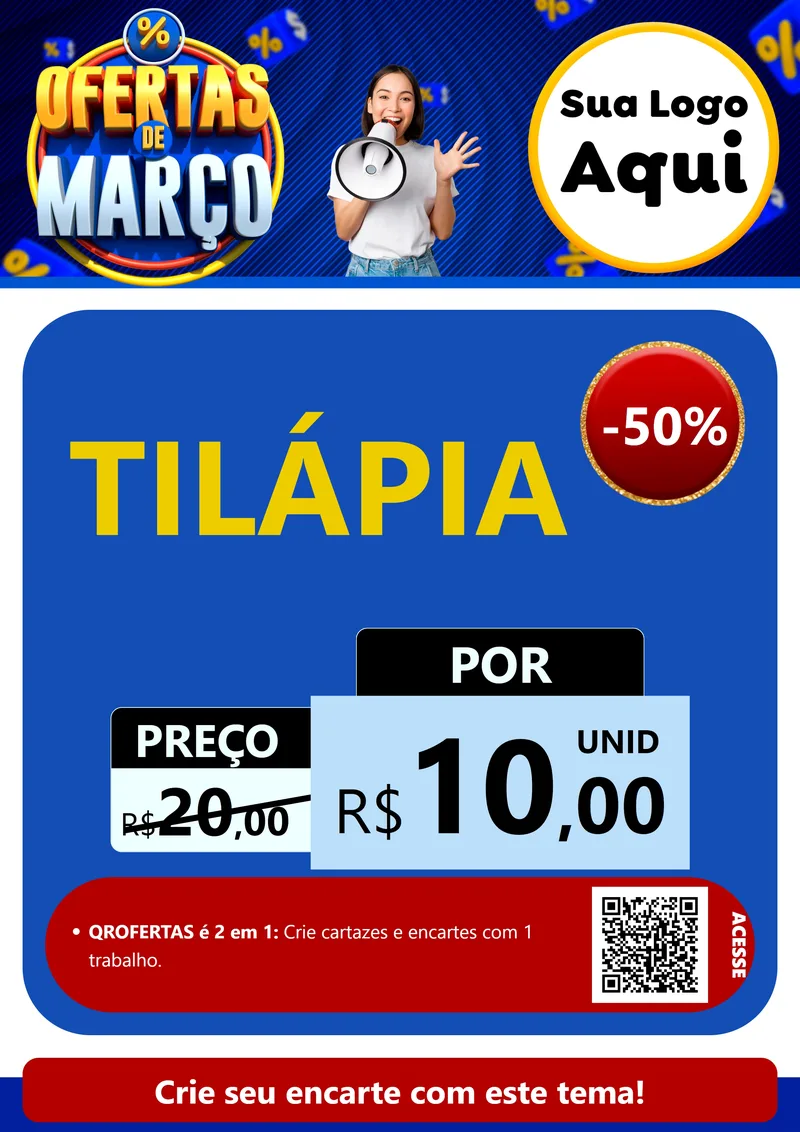 Modelo de Cartaz para Cartaz A4 Vertical com o tema Ofertas de Março para Peixaria
