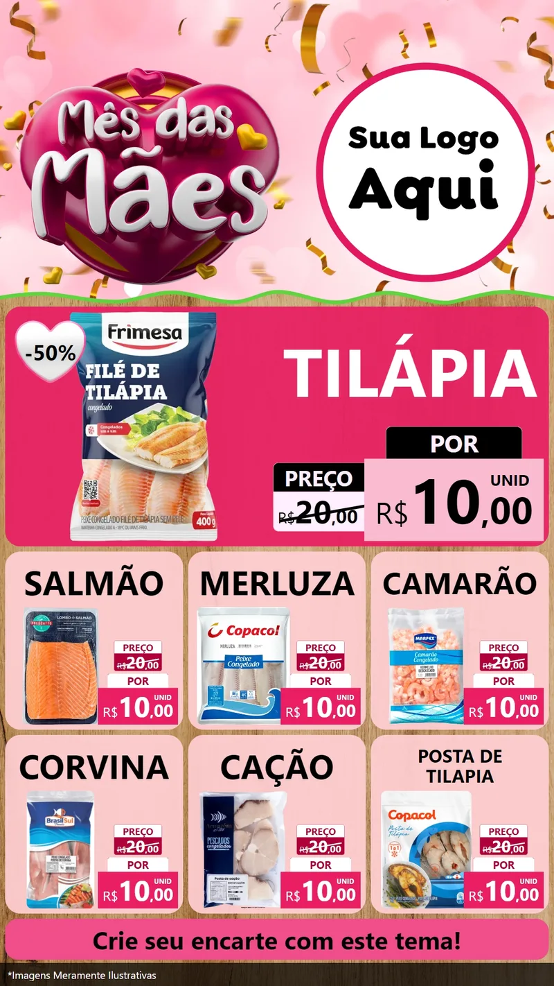 Modelo de Rede Social para Stories com o tema Mês das Mães para Peixaria