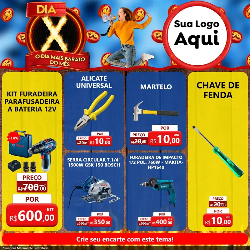 Modelo de Rede Social para Feed Facebook com o tema Dia X - O Dia Mais Barato Do Mês para Maquinas e Ferramentas