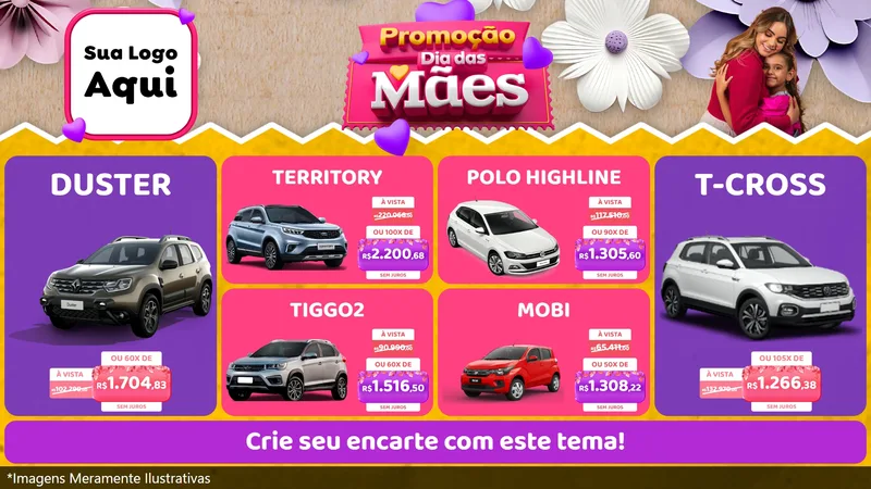 Modelo de TV para TV Horizontal com o tema Promoção Dia das Mães para Concessionaria de Carros
