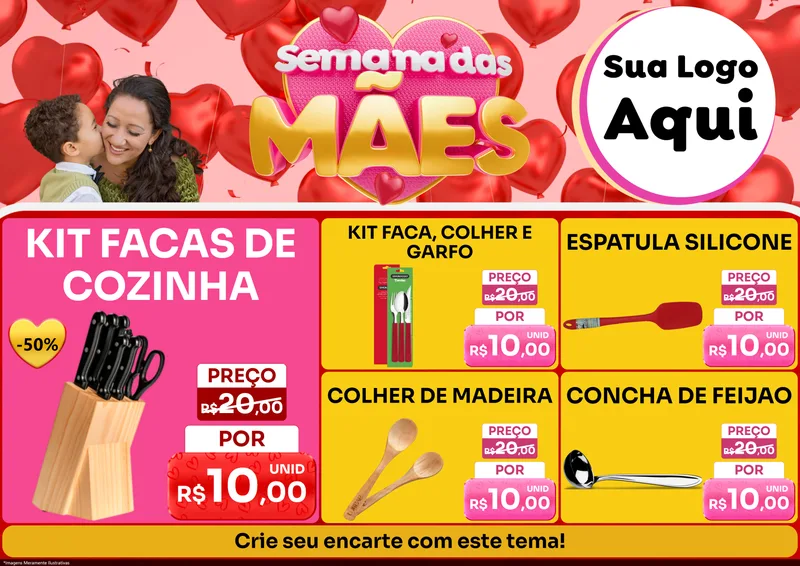 Modelo de Encarte para Encarte A4 Horizontal com o tema Semana Das Mães para Utilidades Domésticas