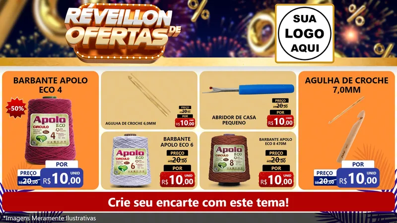 Modelo de TV para TV Horizontal com o tema Réveillon de Ofertas para Armarinho e Aviamentos