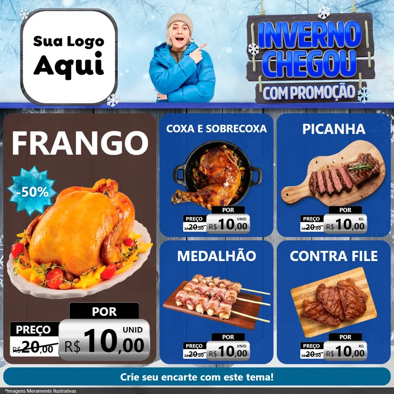 Modelo de Rede Social para Feed Facebook com o tema Inverno Chegou Com Promoção para Assados