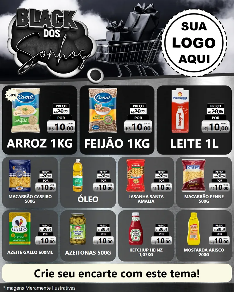 Modelo de Rede Social para Feed Instagram com o tema Black dos Sonhos para Supermercado