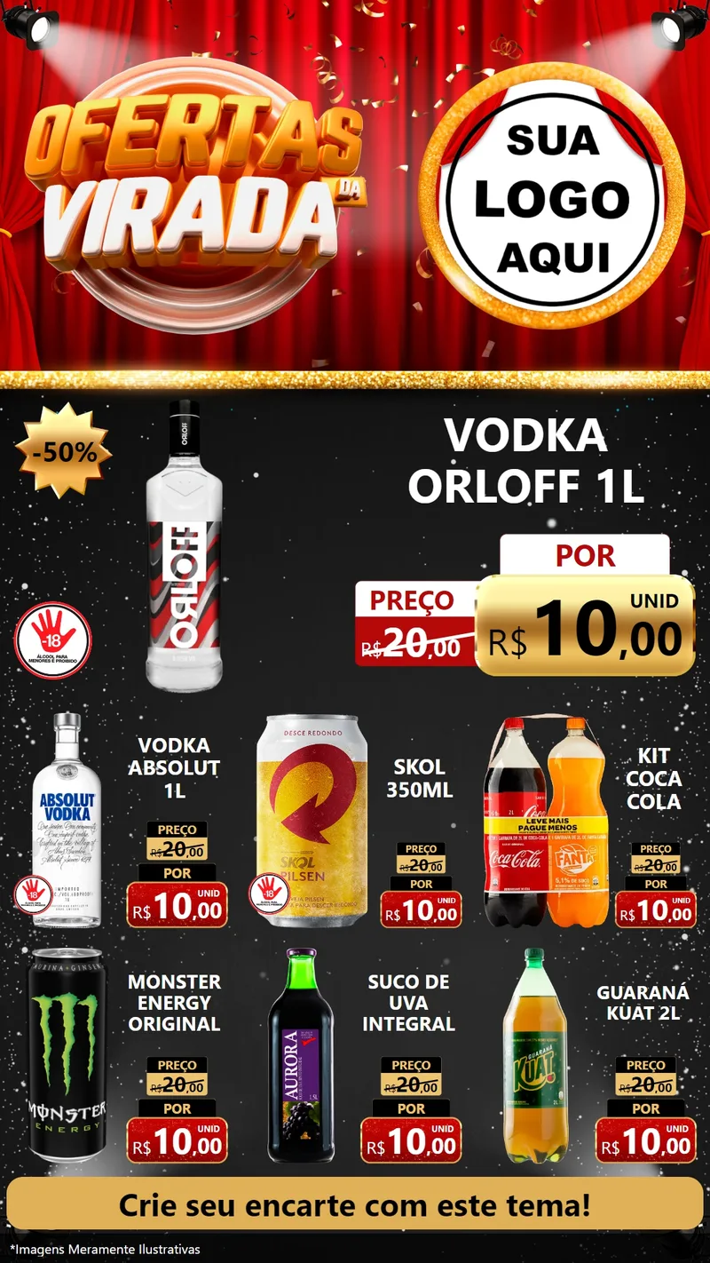 Modelo de Rede Social para Stories com o tema Ofertas da Virada para Distribuidora de bebidas