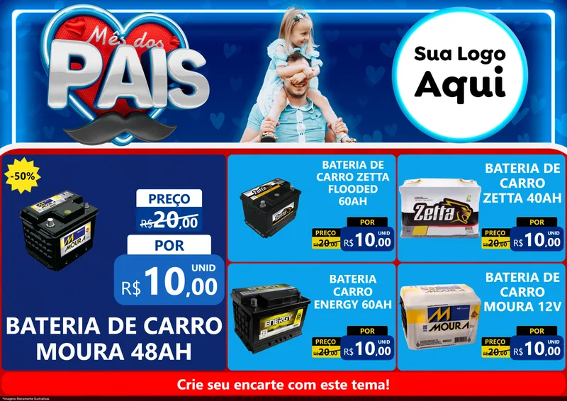 Modelo de Encarte para Encarte A4 Horizontal com o tema Mês Dos Pais para Baterias Elétricas