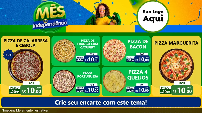 Modelo de TV para TV Horizontal com o tema Mês da Independência para Pizzaria