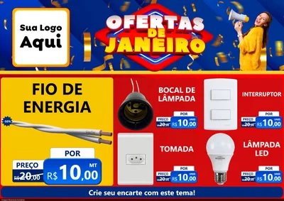 Modelo de Encarte para Encarte A4 Horizontal com o tema Ofertas de Janeiro para Materiais Elétricos