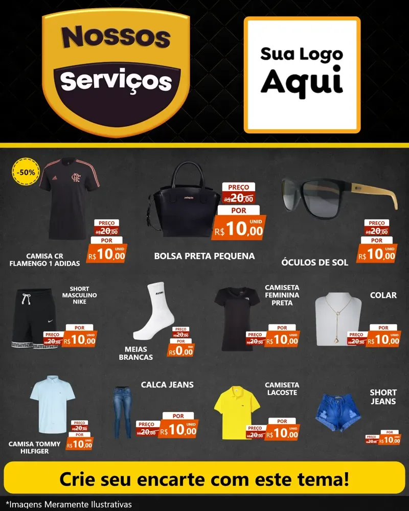 Modelo de Rede Social para Feed Instagram com o tema Nossos Serviços para Roupas e acessórios