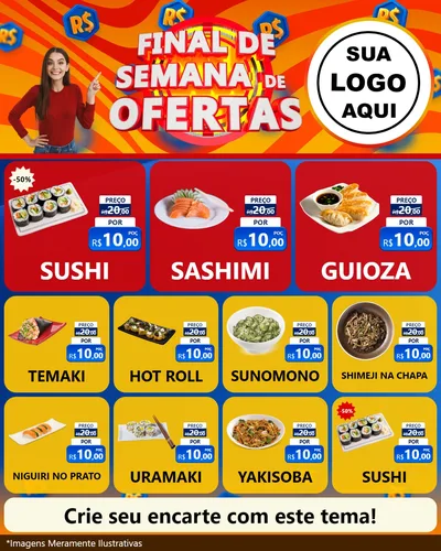 Modelo de Rede Social para Feed Instagram com o tema Final de Semana de Ofertas para Comida japonesa