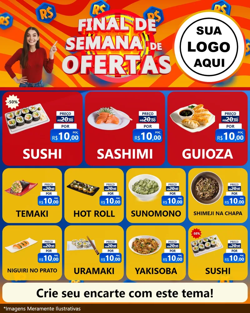 Modelo de Rede Social para Feed Instagram com o tema Final de Semana de Ofertas para Comida japonesa