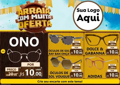 Modelo de Encarte para Encarte A4 Horizontal com o tema Ofertas de São João - Junina para Óticas