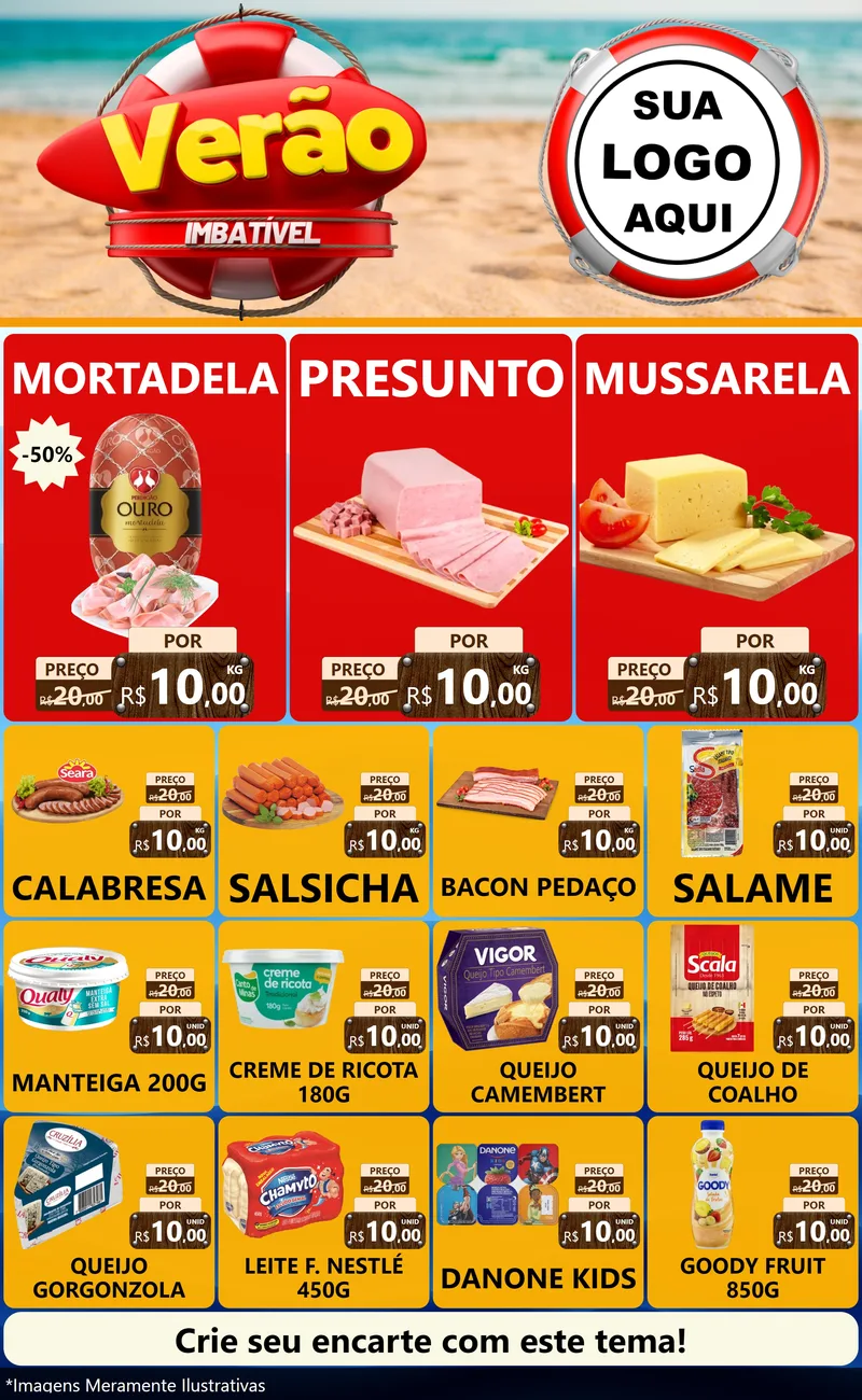 Modelo de Encarte para Encarte Grande com o tema Verão Imbatível para Frios e Laticínios