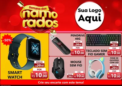 Modelo de Encarte para Encarte A4 Horizontal com o tema Semana dos namorados para Informática