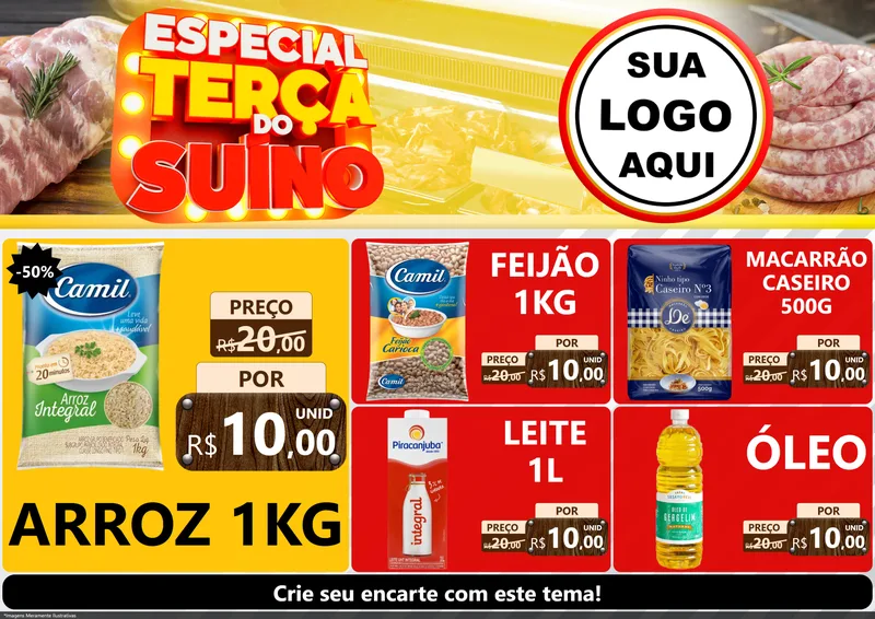 Modelo de Encarte para Encarte A4 Horizontal com o tema Especial Terça do Suíno para Supermercado