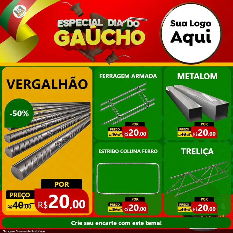 Modelo de Rede Social para Feed Facebook com o tema Especial Dia do Gaúcho para Ferragens