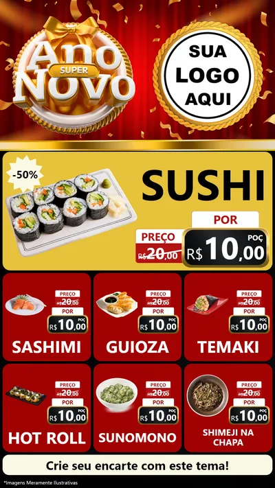 Modelo de Rede Social para Stories com o tema Super Ano Novo para Comida japonesa