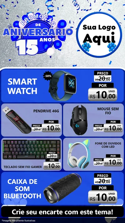 Modelo de TV para TV Vertical com o tema Promoção de Aniversário - 15 Anos para Informática