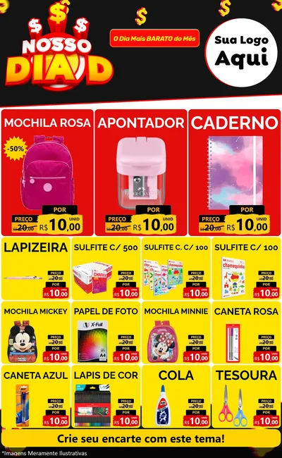 Modelo de Encarte para Encarte Grande com o tema Nosso Dia D para Papelaria