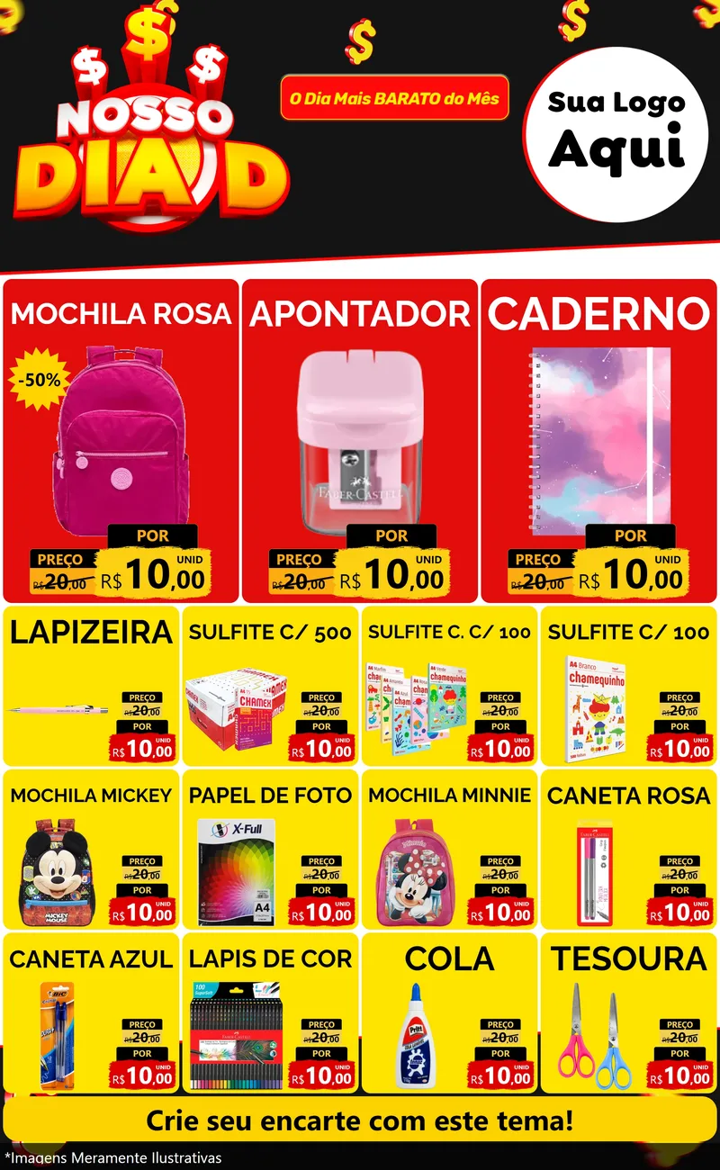 Modelo de Encarte para Encarte Grande com o tema Nosso Dia D para Papelaria