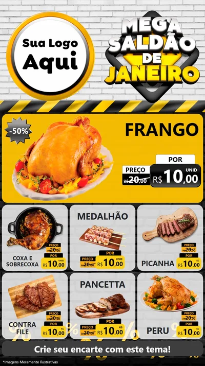 Modelo de Rede Social para Stories com o tema Mega Saldão de Janeiro para Assados