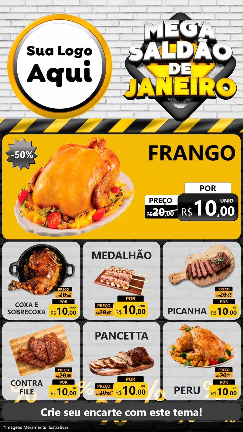 Modelo de Rede Social para Stories com o tema Mega Saldão de Janeiro para Assados
