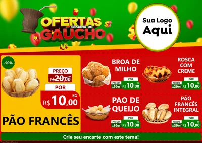 Modelo de Encarte para Encarte A4 Horizontal com o tema Ofertas Semana Do Gaúcho para Padaria