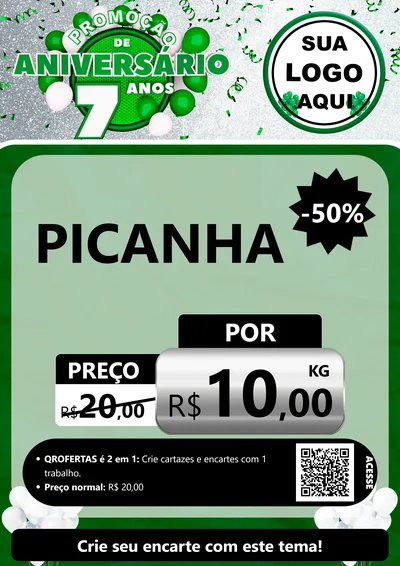 Modelo de Cartaz para Cartaz A4 Vertical com o tema Promoção de Aniversário - 7 Anos para Açougue