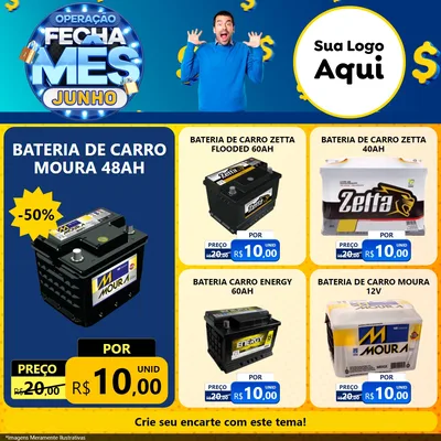 Modelo de Rede Social para Feed Facebook com o tema Operação Fecha Mês, Junho para Baterias Elétricas