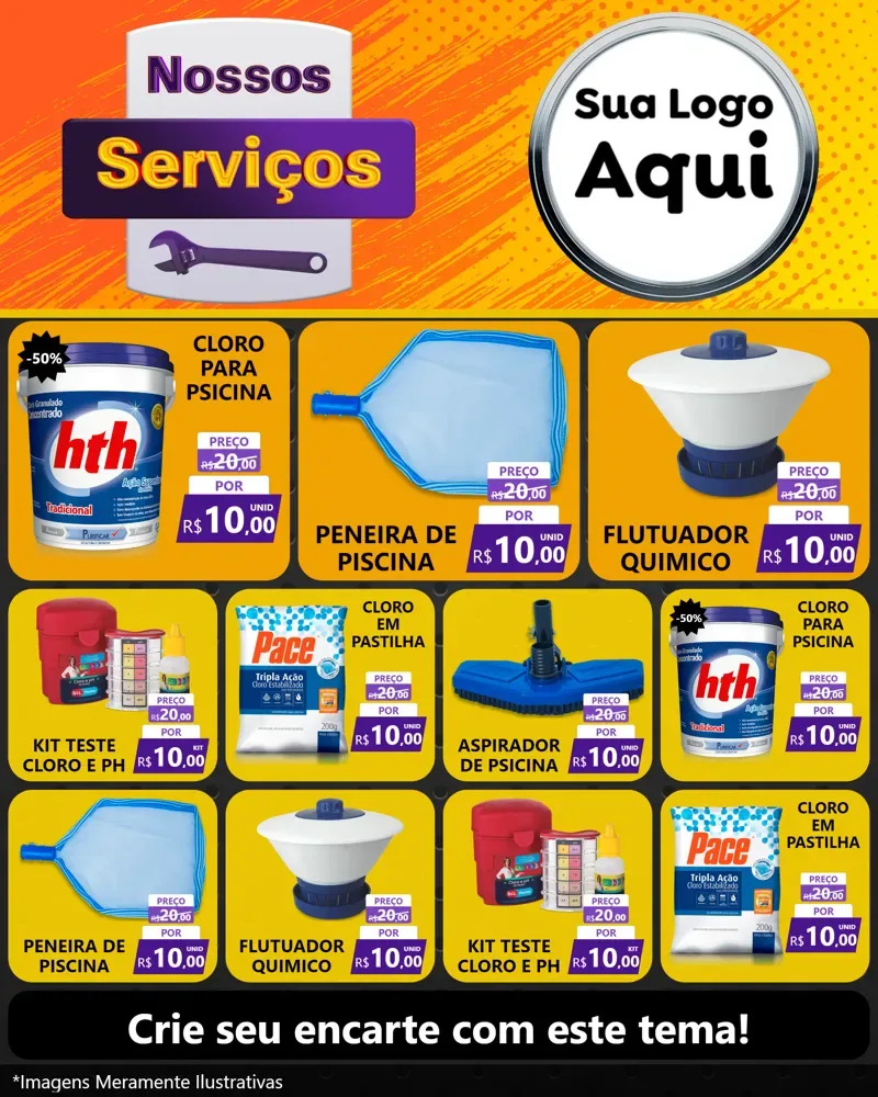 Modelo de Rede Social para Feed Instagram com o tema Nossos Serviços para Produtos para Piscina