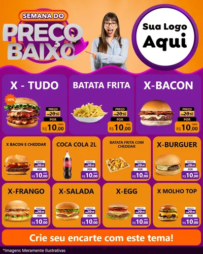 Modelo de Rede Social para Feed Instagram com o tema Semana do Preço Baixo para Hamburgueria