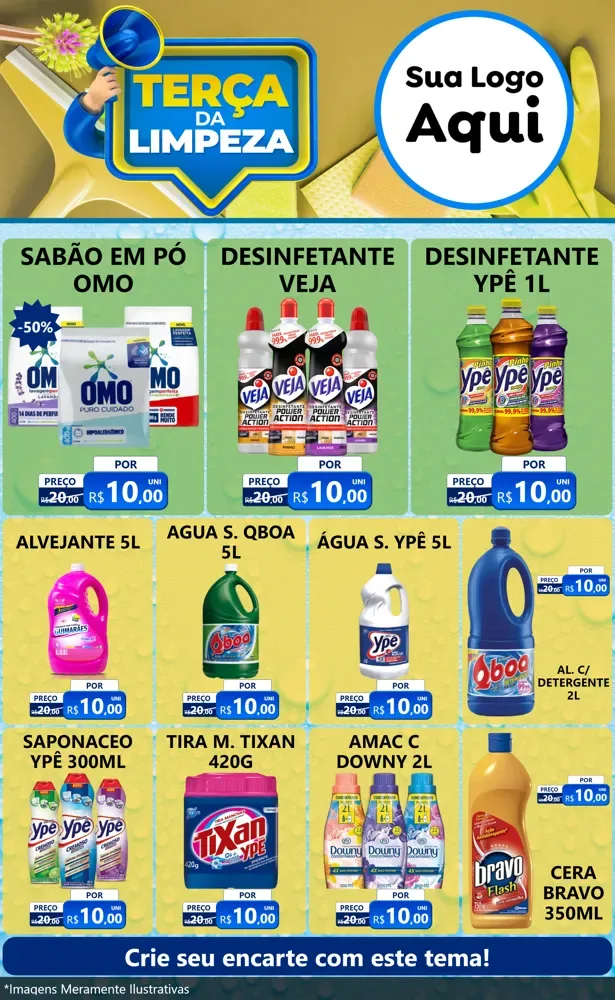 Modelo de Encarte para Encarte Grande com o tema Terça da Limpeza para Produtos de Limpeza