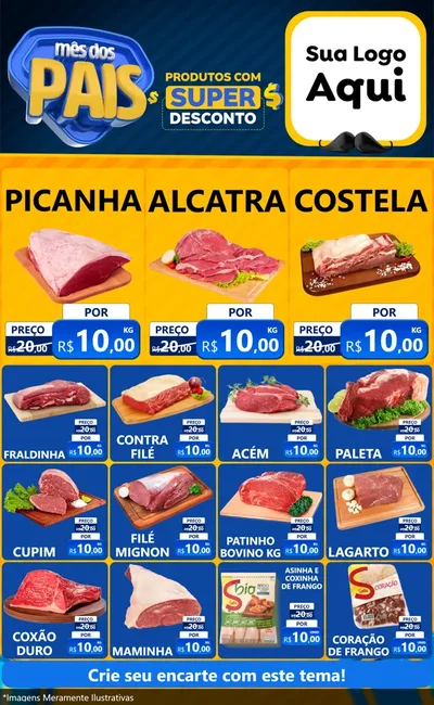 Modelo de Encarte para Encarte Grande com o tema Mês dos Pais para Açougue