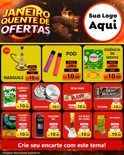 Modelo de Rede Social para Feed Instagram com o tema Janeiro Quente de Ofertas para Tabacaria