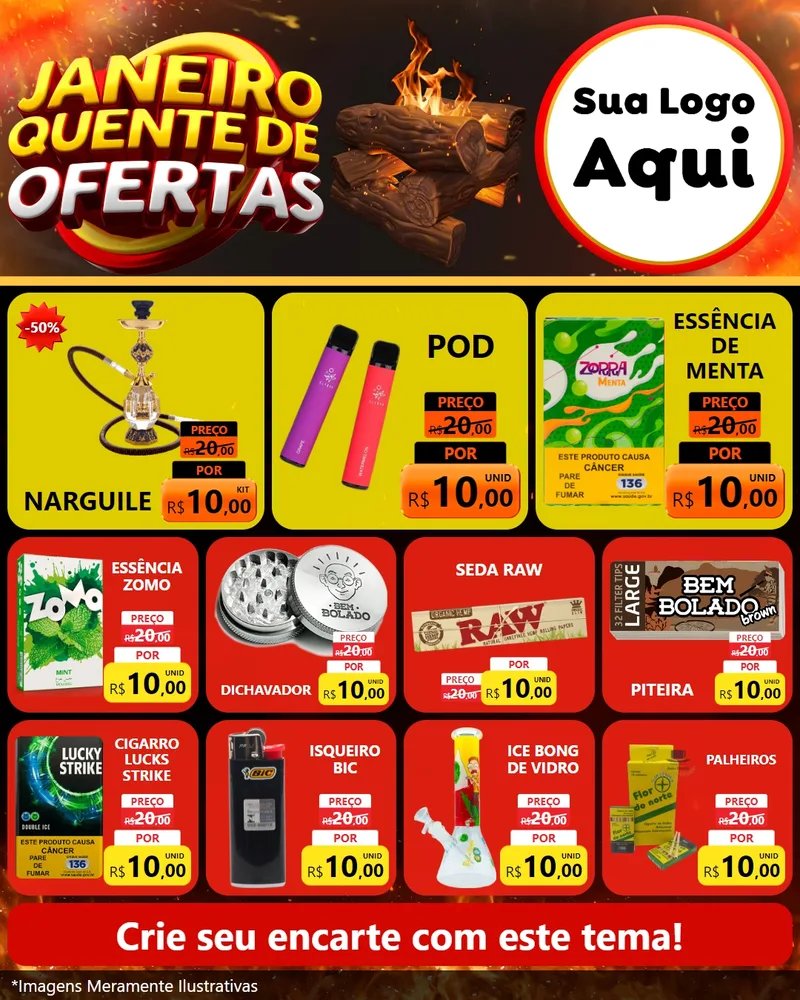 Modelo de Rede Social para Feed Instagram com o tema Janeiro Quente de Ofertas para Tabacaria