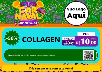 Modelo de Cartaz para Cartaz A4 Horizontal com o tema Carnaval de Ofertas para Suplementos alimentares
