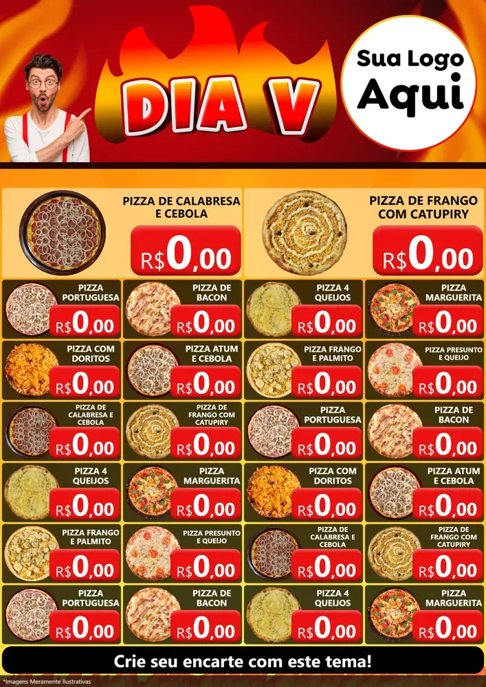 Modelo de Encarte para Encarte A4 Vertical com o tema Dia V para Pizzaria