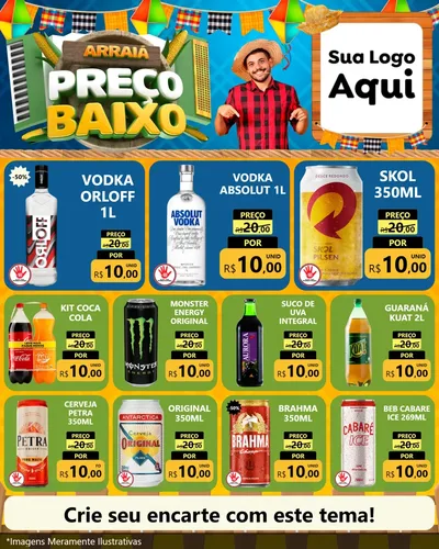 Modelo de Rede Social para Feed Instagram com o tema Arraiá de Preço Baixo - Junina para Distribuidora de bebidas