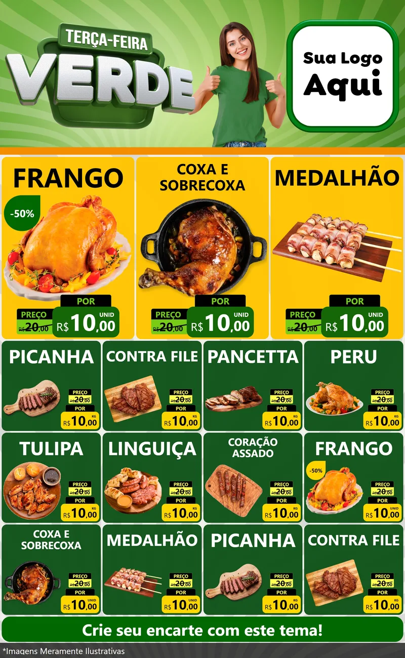 Modelo de Encarte para Encarte Grande com o tema Terça - Feira Verde para Assados