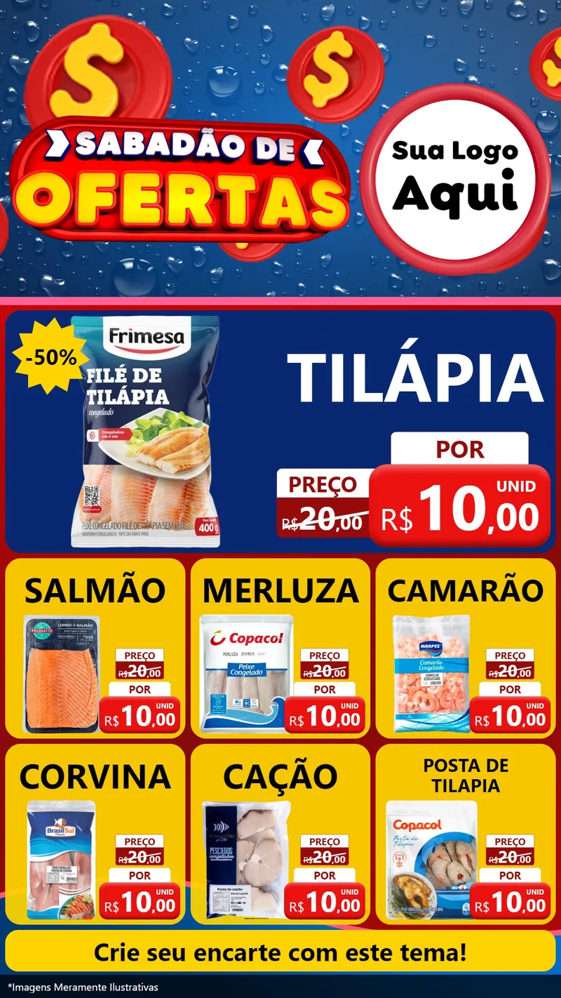 Modelo de Rede Social para Stories com o tema Sabadão de Ofertas para Peixaria