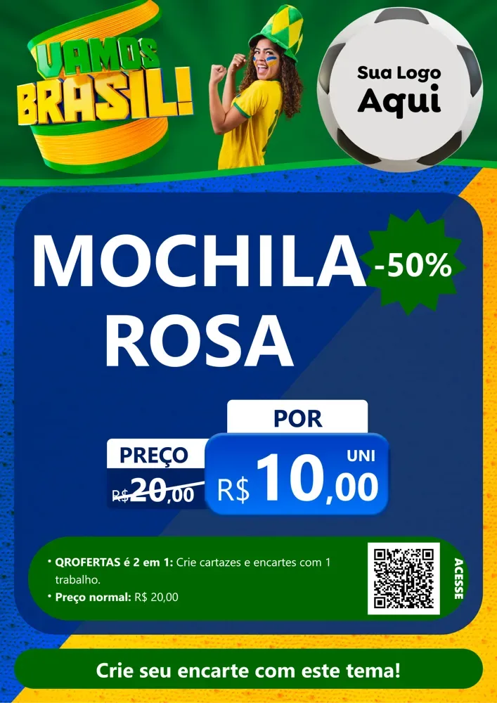 Modelo de Cartaz para Cartaz A4 Vertical com o tema Vamos Brasil - Copa para Papelaria