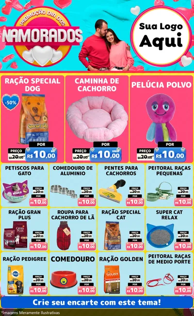 Modelo de Encarte para Encarte Grande com o tema Promoção Dia dos Namorados para Pet Shop