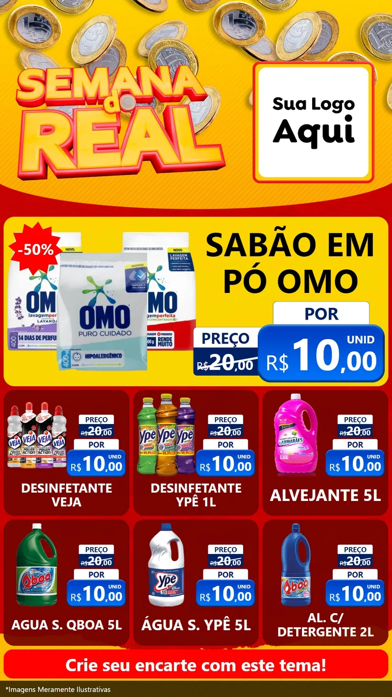 Modelo de Rede Social para Stories com o tema Semana do Real para Produtos de Limpeza